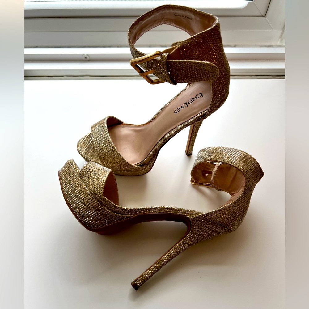 Bebe Gold Heels Size 7